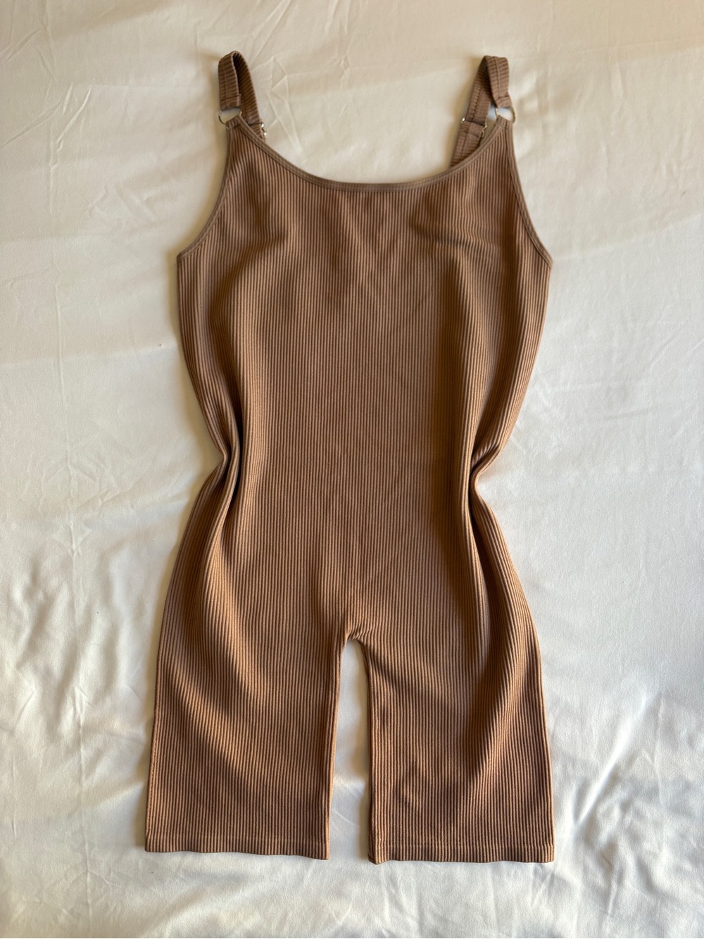 Anwnd Brown Ribbed Romper Adjustable Strap Bodycon Coquette Indie Casual Earthy